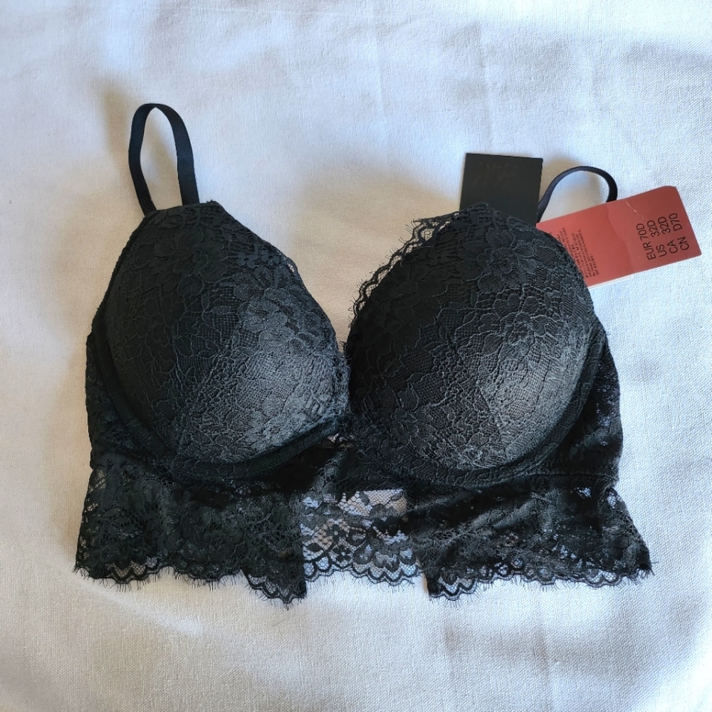 H&M | NWT 32D Super Push  Lace Bra | black